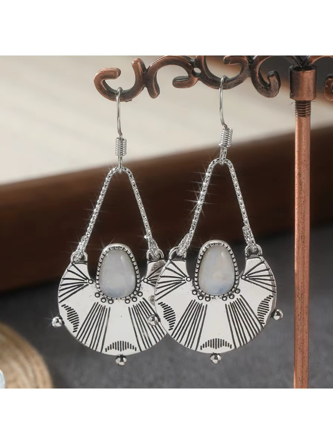 YoYo Ohrringe, Vintage, Silber, Synthetischer Mondstein, Lotus-Schnitzerei - Bild 5