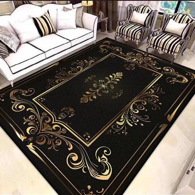 Karpetti Teppich Schwarz Gold Modern Geometrisch Waschbar Rutschfest B: 160 cm, T: 200 cm - Bild 1
