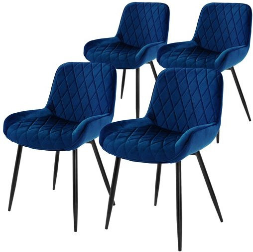 ML-Design 4er Set Esszimmerstühle mit Armlehnen aus dunkelblauem Samt und Rauten-Steppung sowie Stahlbeinen, B/T/H: 54 x 49 x 84 cm - Bild 1