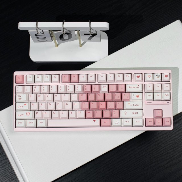 Venit Keys PBT Tastenkappen mit Liebesherz-Design in Pink, 129/23 Tasten, Cherry Profile für mechanische MX Switches - Bild 1