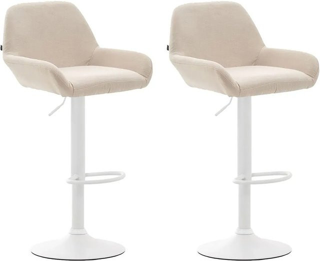 DELUKE Barhocker DUBLIN 2er Set Creme Weiß Stoff mit Lehne und 360 Grad Drehsitz - Bild 1