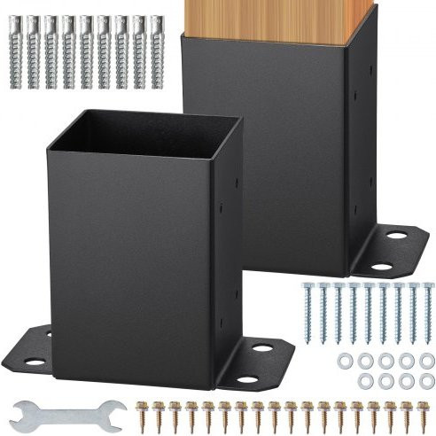 VEVOR Pfostenhalterung Set aus Stahl, 2 Stück, Farbe Mattschwarz, B/T: 101,6 x 101,6 mm, Innenmaß 91 x 91 mm, Heavy Duty Pfostenanker für Pavillon, Deck und Geländer - Bild 1