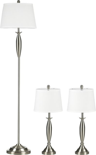 HOMCOM 3-teiliges Lampenset mit 1 Stehleuchte und 2 Tischleuchten in Silber und Weiß, modernes Design aus Stahl und Leinen, E27, B/H/T: 38 x 162 x 38 cm - Bild 1