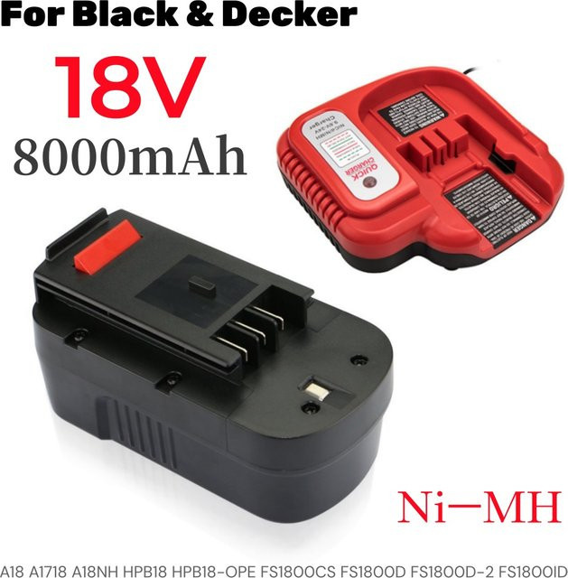 Black&Decker 18V 8,0Ah Werkzeug Akku A1718 A18NH HPB18 HPB18-OPE FS1800CS FS1800D FS1800D-2 FS1800ID - Bild 1