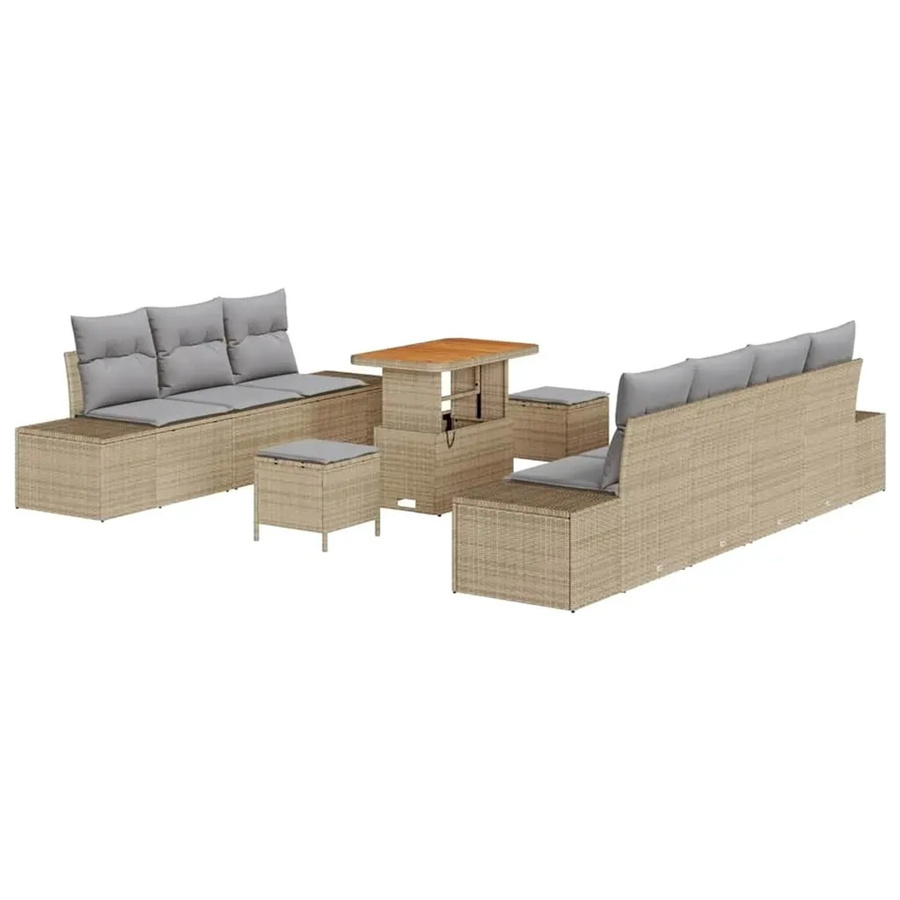 vidaXL Garten-Sofa-Set 10-teilig aus Poly-Rattan und Metall in Beige mit Kissen und Ottoman für Terrasse und Garten - Bild 2