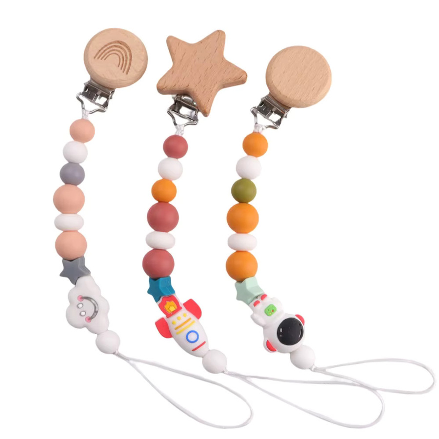 Schnullerhalter mit Raketen-Motiv für Jungen und Mädchen, bpa-freie Silikonperlen-Kette in Multicolour - Bild 2
