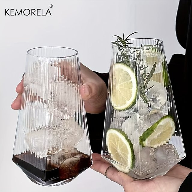 KEMORELA Highball-Glas mit geometrischem Design, transparentes Trinkglas für Cocktails, Wasser oder Saft, 500 ml - Bild 1