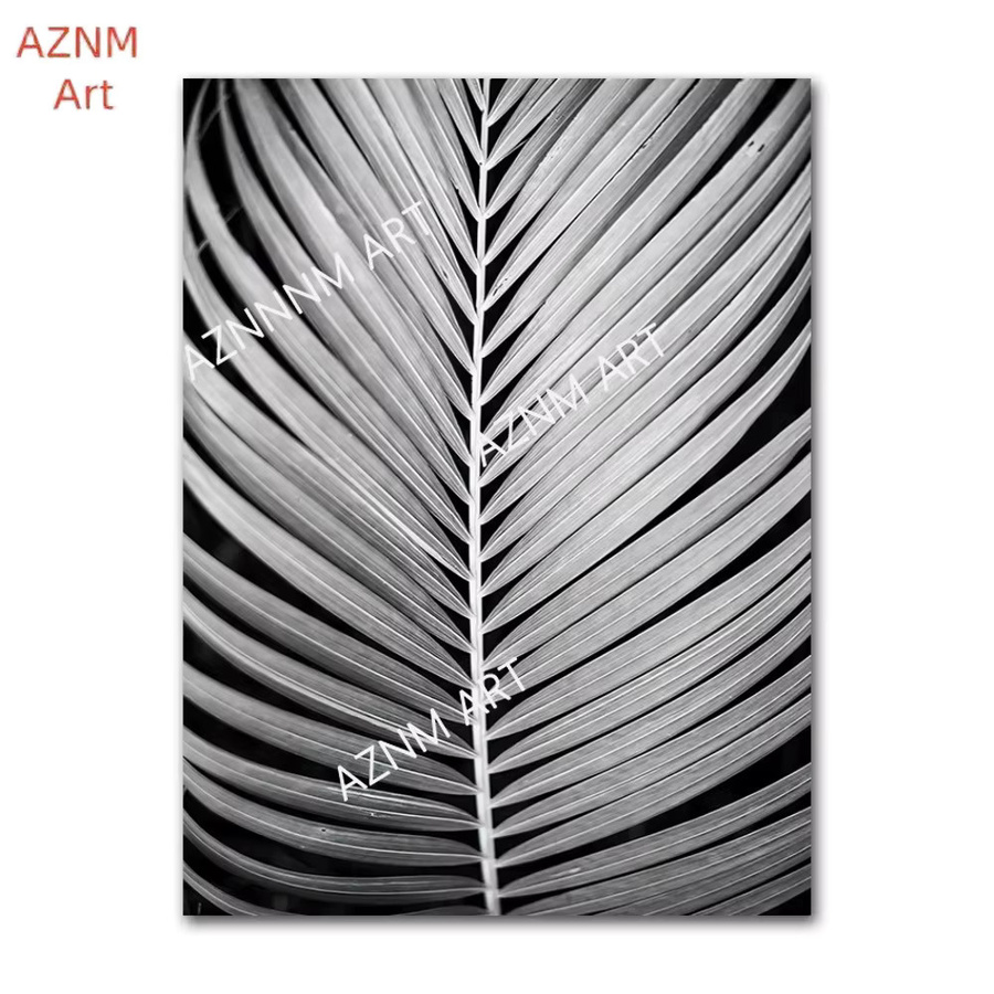AZNM Abstrakte Leinwandmalerei mit Löwenzahn und Blättern in Schwarz-Weiß für dein Wohnzimmer - Bild 2