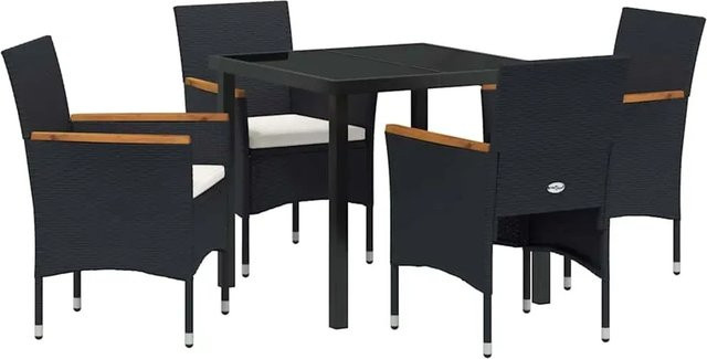 vidaXL Garten Essgruppe aus Poly Rattan und Akazienholz in Schwarz mit 5 Teilen und Kissen - Bild 1