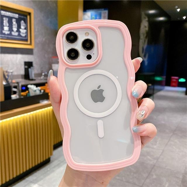 Magsafe Magnetische Handyhülle mit Wellenlinien Design für Apple iPhone 15 Pro Max, 14, 13, 12, 11 und Plus Modelle in Pink und Transparent - Bild 1