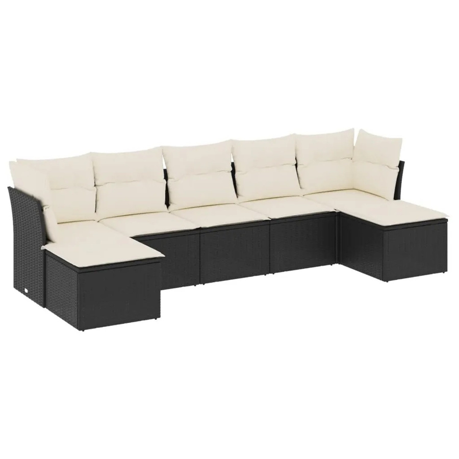 vidaXL 7-tlg Garten-Sofagarnitur in L-Form aus Poly Rattan und Metall mit Kissen in Schwarz und Weiß - Bild 2