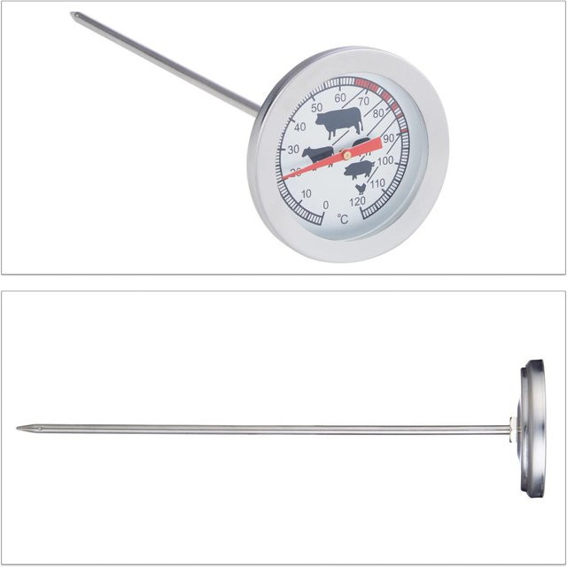 Relaxdays Analoges Einstichthermometer aus Edelstahl in Silber, Hitzebeständig und Ofenfest, Höhe: 21 cm, Breite: 5,5 cm, Tiefe: 5,5 cm - Bild 1