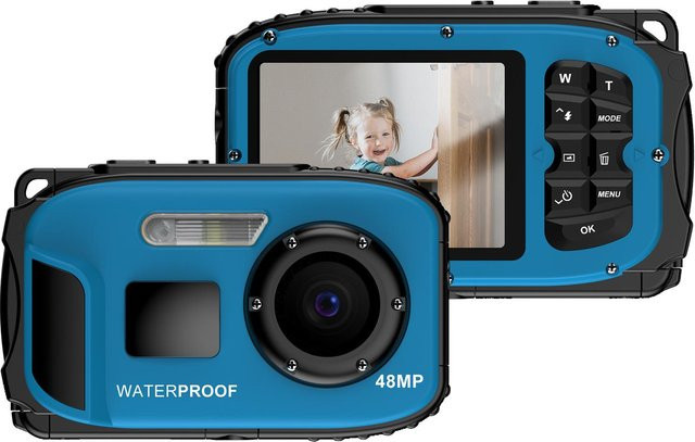 Andoer Action Cam Wasserdichte Digitalkamera mit 48MP und 1080P Video, 2,4-Zoll-IPS-Bildschirm, IP68 Schutzklasse, Blau - Bild 1