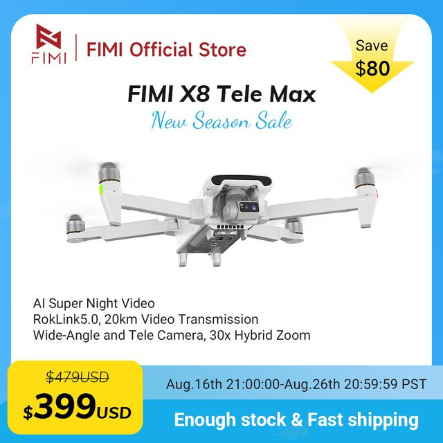 FIMI X8 Tele Max Drohne mit 1/2-Zoll-CMOS-Weitwinkel-Telekamera, 30-fachem Hybrid-Zoom, 4K 60fps, 3-Achsen-Gimbal, GPS und KI-Super-Nachtvideo in Weiß - Bild 1