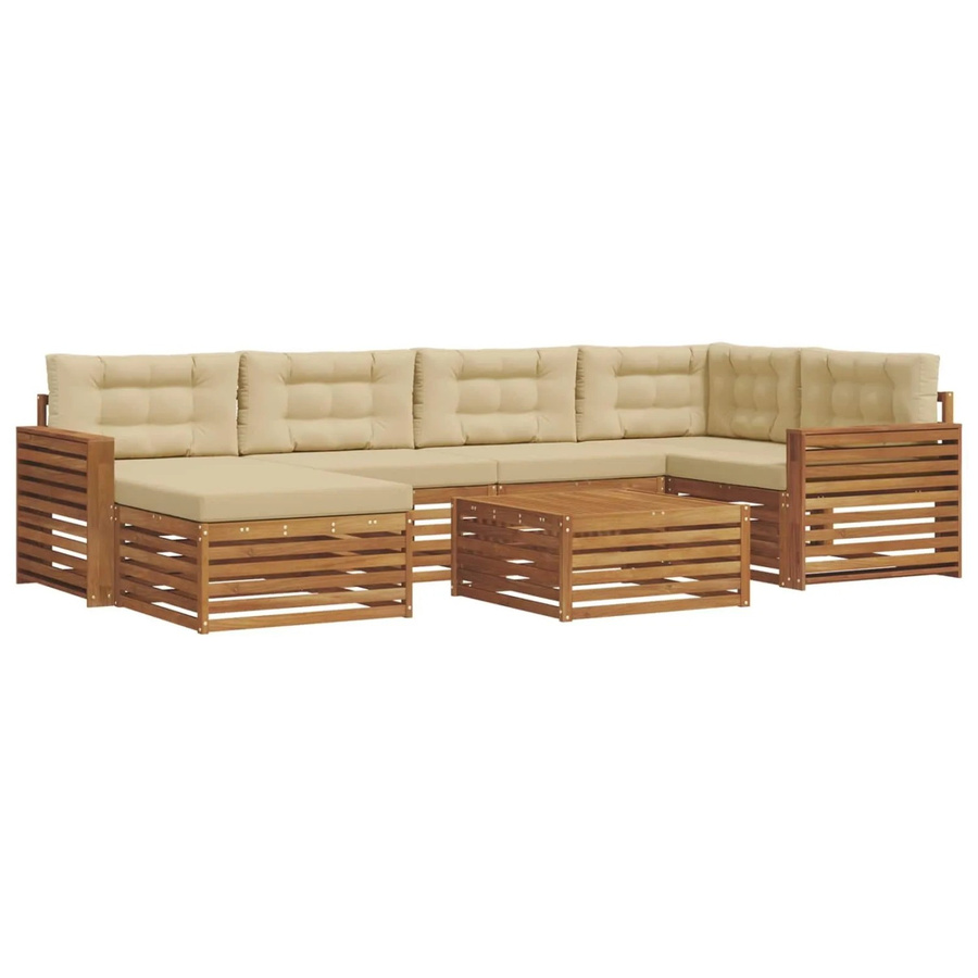 vidaXL Outdoor-Sofagarnitur 7-teilig aus Akazienholz mit Kissen in Natur und Beige - Bild 2