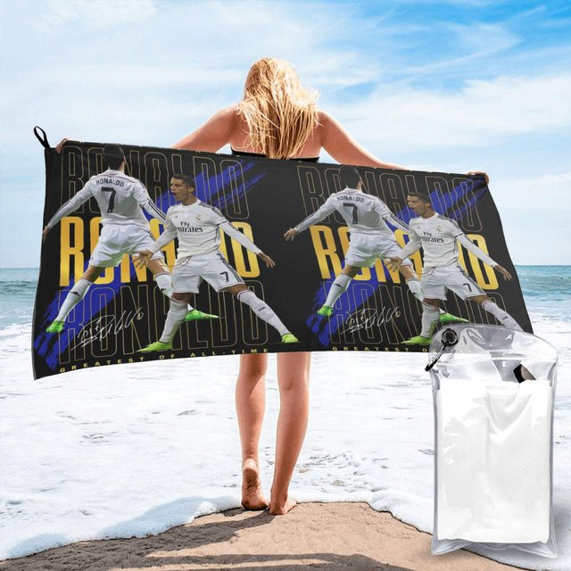 Cristiano Ronaldo Suuiii! Strandtuch aus weicher Mikrofaser, schnelltrocknend und saugfähig, Blau, B: 80 cm, L: 160 cm - Bild 1