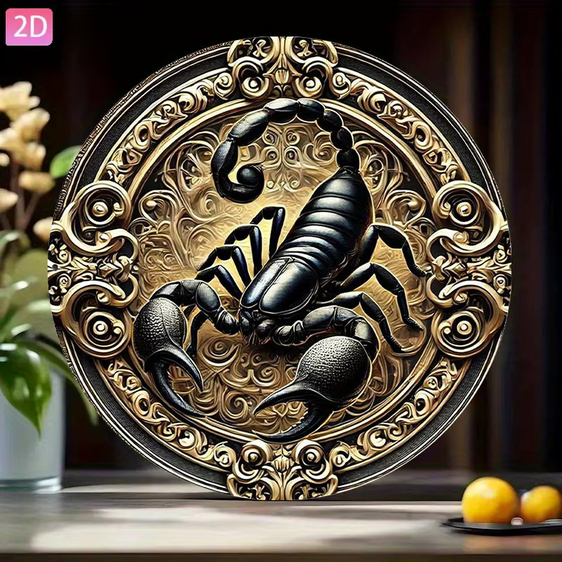 CIFBUY Skorpion Wanddekoration aus Aluminium im Retro-Design, runde Sternzeichen-Wandkunst für drinnen und draußen, Durchmesser: 20 cm - Bild 3