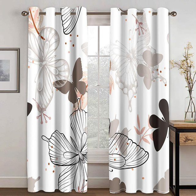 3D-Vorhangset mit Musiksymbolen und Blumenmuster, 2 Paneele, Lila Grün Gold Weiß, B: 100 cm, H: 240 cm - Bild 1