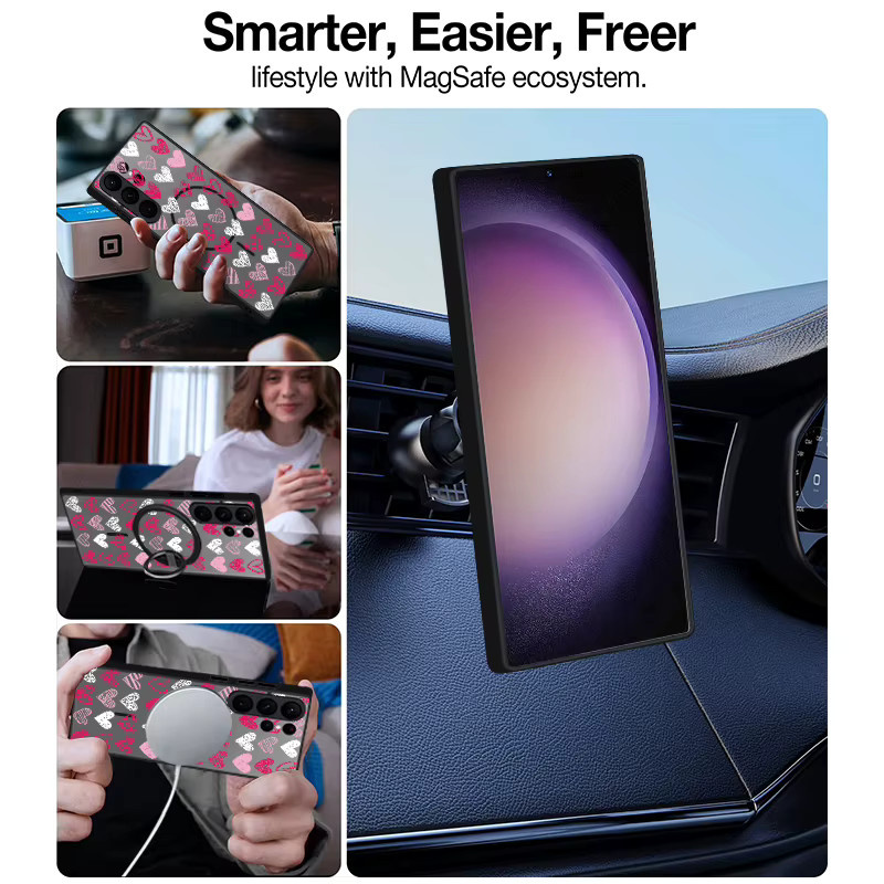 Magnetische Handyhülle mit Herz-Muster für Samsung Galaxy S26 S25 S24 S23 S22 Ultra Plus FE in Schwarz und Mehrfarbig - Bild 3