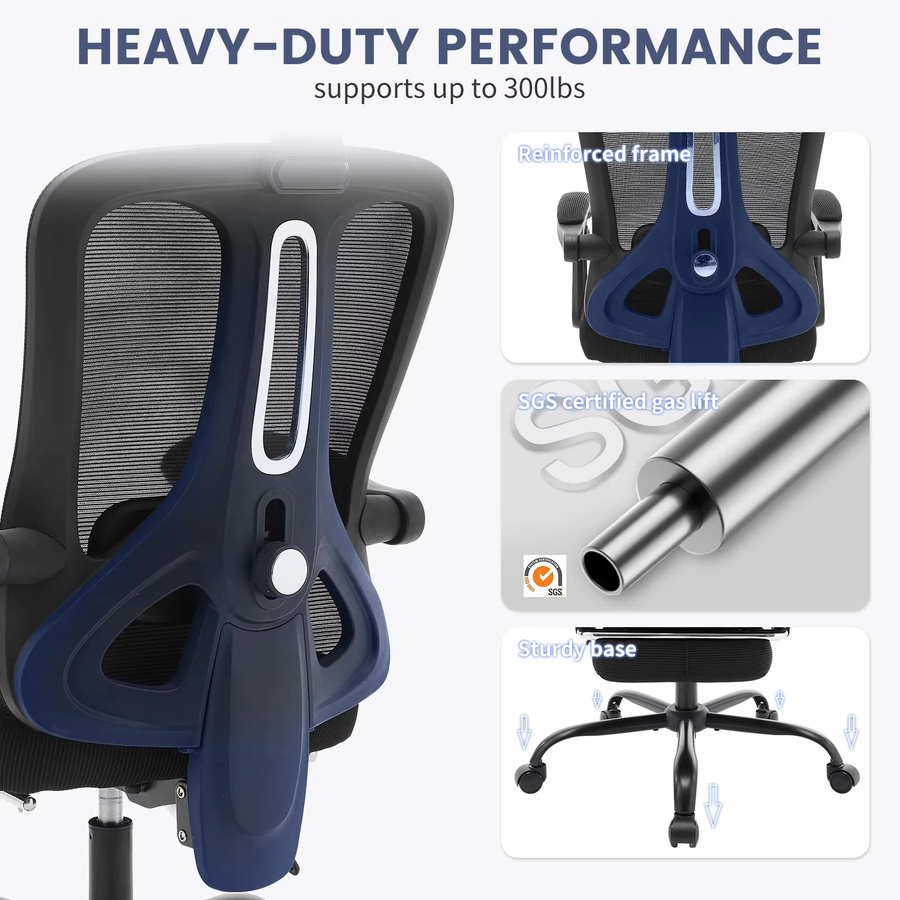 Garvee ergonomischer Gaming-Stuhl mit hoher Rückenlehne und Kopfstütze, atmungsaktives Mesh-Gewebe, verstellbare Lendenstütze und ausziehbare Fußstütze, drehbarer Bürostuhl in Schwarz - Bild 5