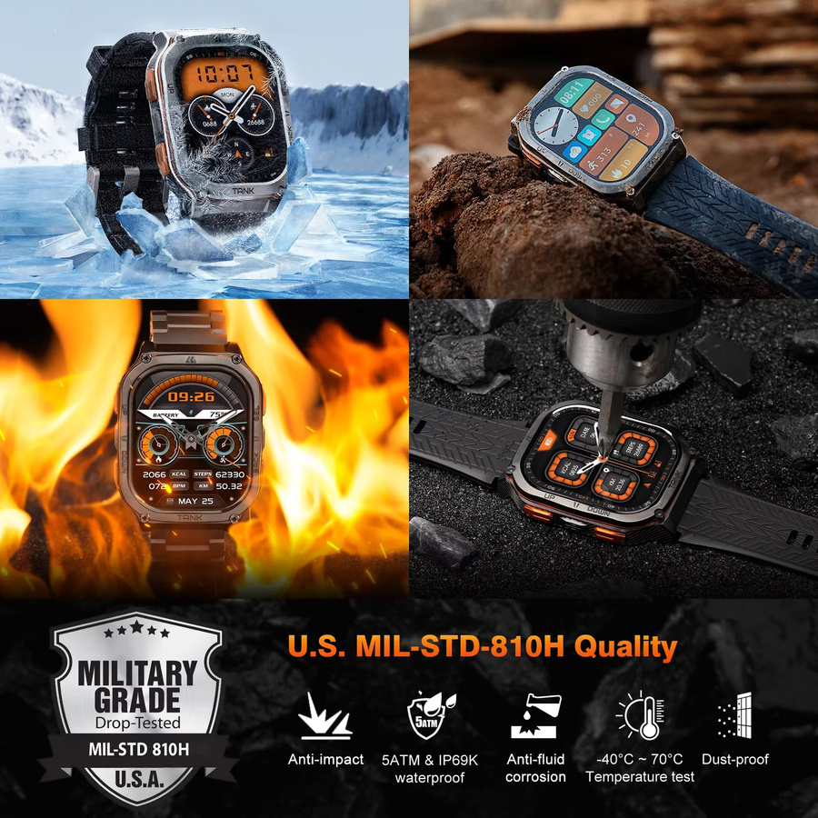 KOSPET TANK M3 Ultra GPS-Smartwatch für Herren mit Bluetooth-Anruf, Herzfrequenzmessung und 5 ATM Wasserdichtigkeit in Schwarz oder Silber für Android und iOS - Bild 2