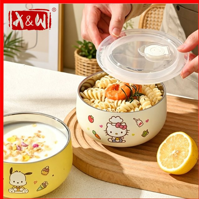 WUHE Sanrio Hello Kitty Kinderschüssel aus 316 Edelstahl mit Deckel, Mehrfarbig - Bild 1