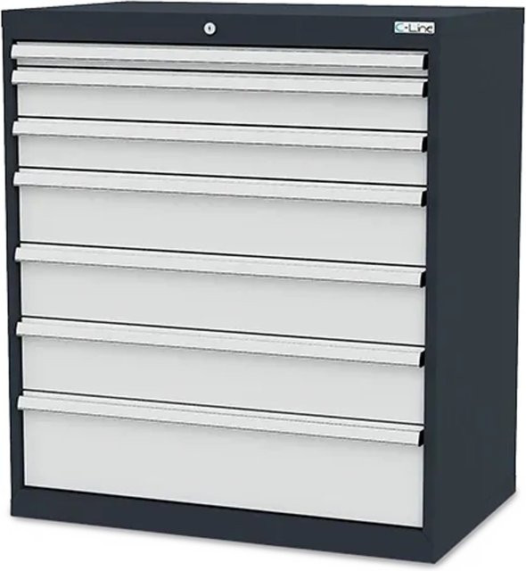 Simplaflex Schubladenschrank aus Stahlblech mit 7 Schubladen, Grau/Anthrazit, B/T/H: 90 x 57,5 x 102 cm - Bild 1