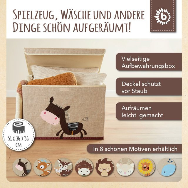 Bieco Aufbewahrungsbox mit Deckel Esel in Braun aus Polyester, B/T/H: 51,0 x 36,0 x 36,0 cm - Bild 1