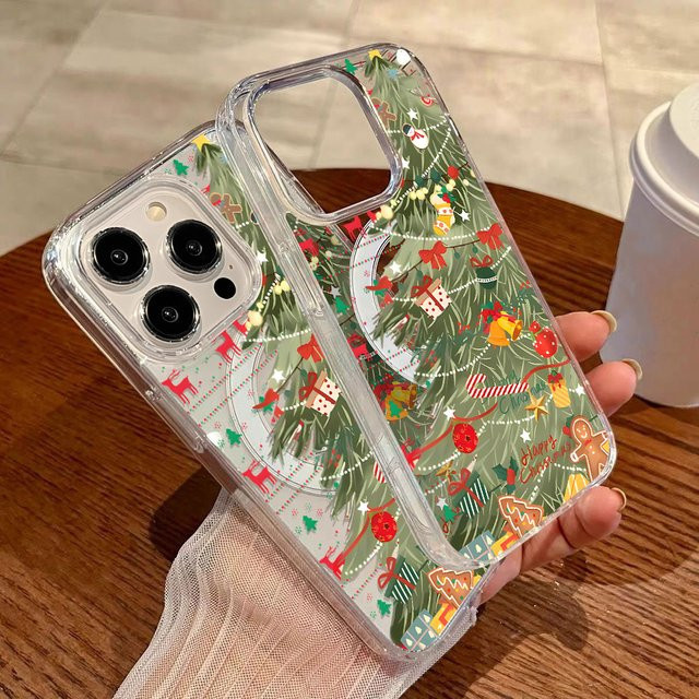 Magnetische Silikon Handyhülle mit Weihnachtsbaum Design für Apple iPhone 11 12 13 14 15 16 17 Pro Max Air, transparent und stoßfest - Bild 1