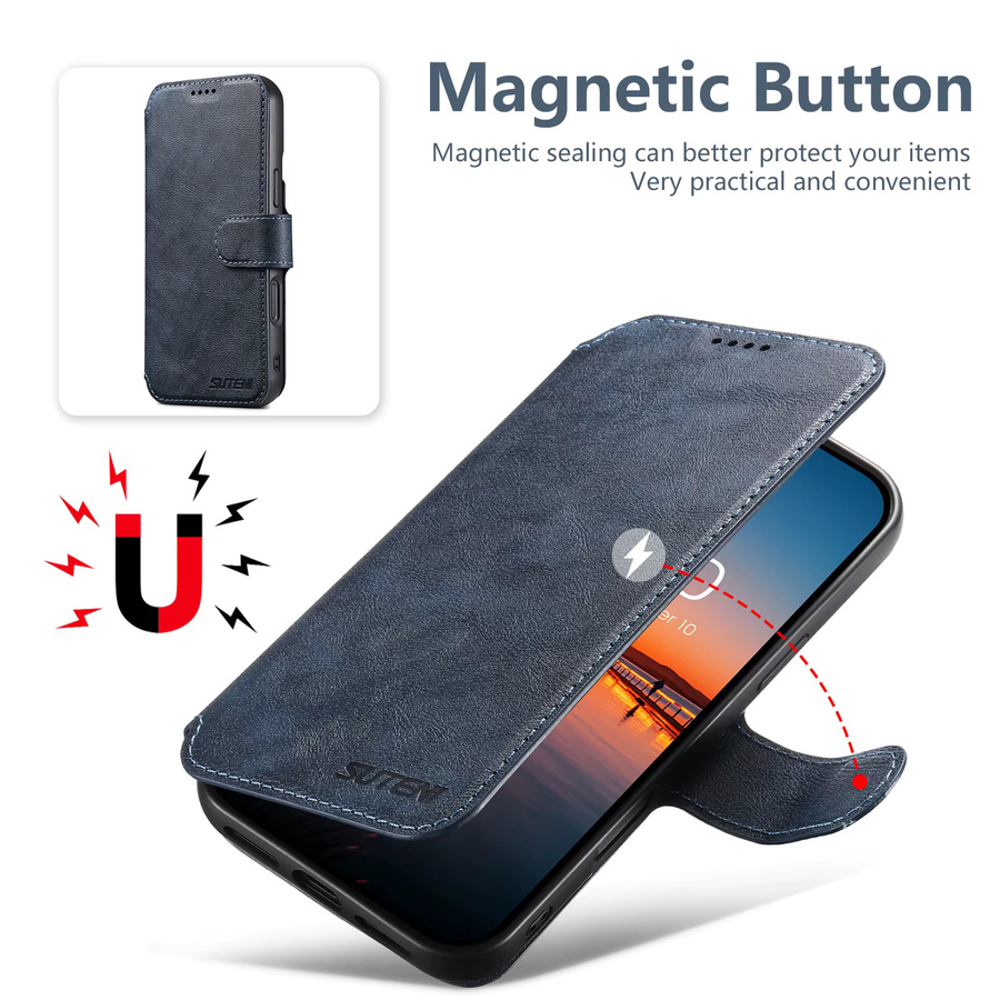 Suteni Magnetische Flip-Hülle aus Kunstleder mit Kartenhalter und kabellosem Laden für iPhone 17 Pro Max 16 Plus 15 14 13 12 in Blau - Bild 5