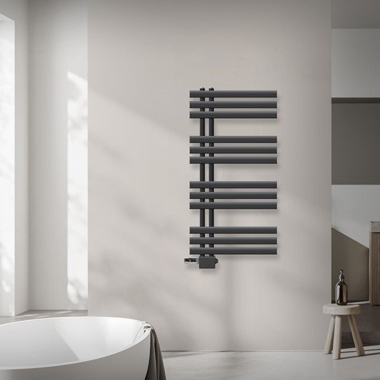 LuxeBath Badheizkörper Iron EM Anthrazit mit Thermostatanschluss und Wandhalterung, Höhe: 100 cm, Breite: 50 cm - Bild 1