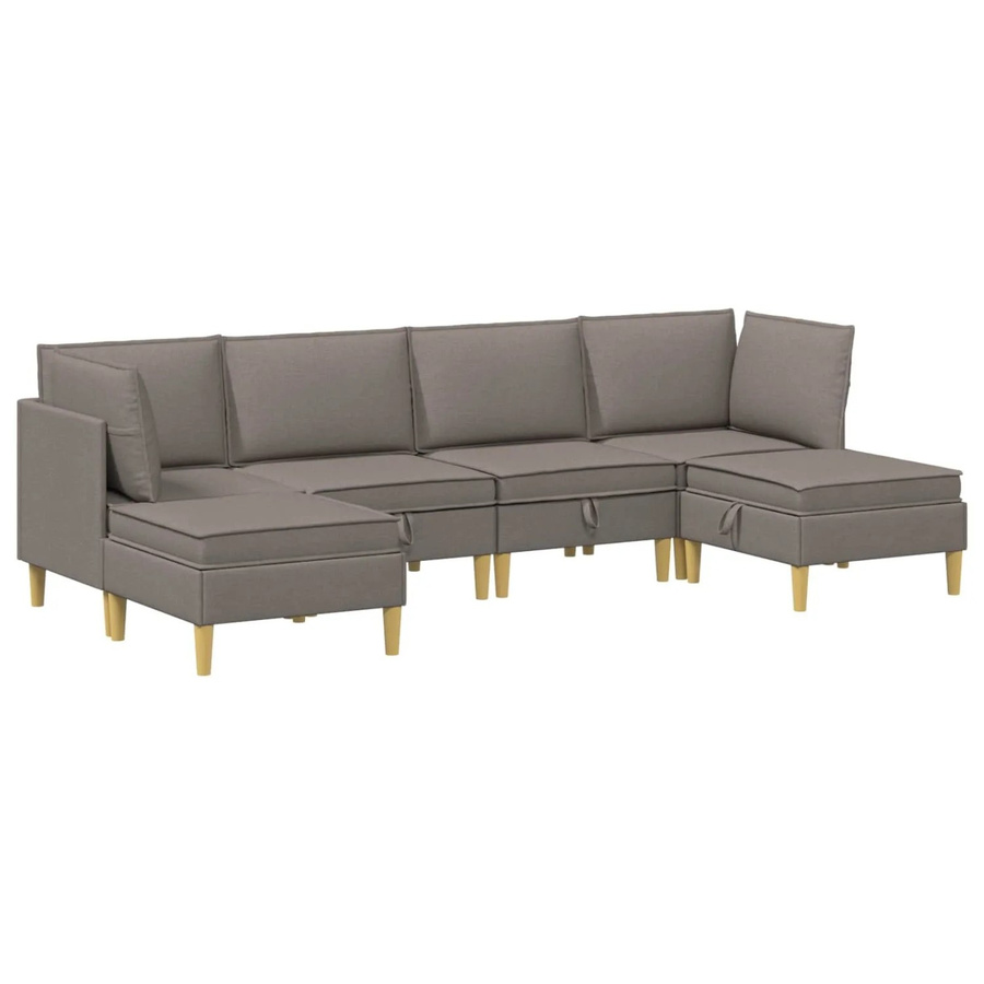 vidaXL Wohnzimmergarnitur modular aus Stoff in Taupe mit 6 Kissen und Ottoman - Bild 2