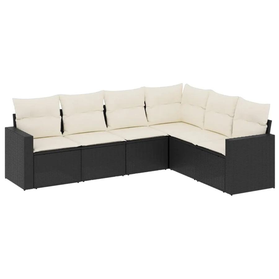 vidaXL 6-teiliges Garten-Sofagarnitur Set in L-Form aus Polyrattan mit Kissen in Schwarz - Bild 2