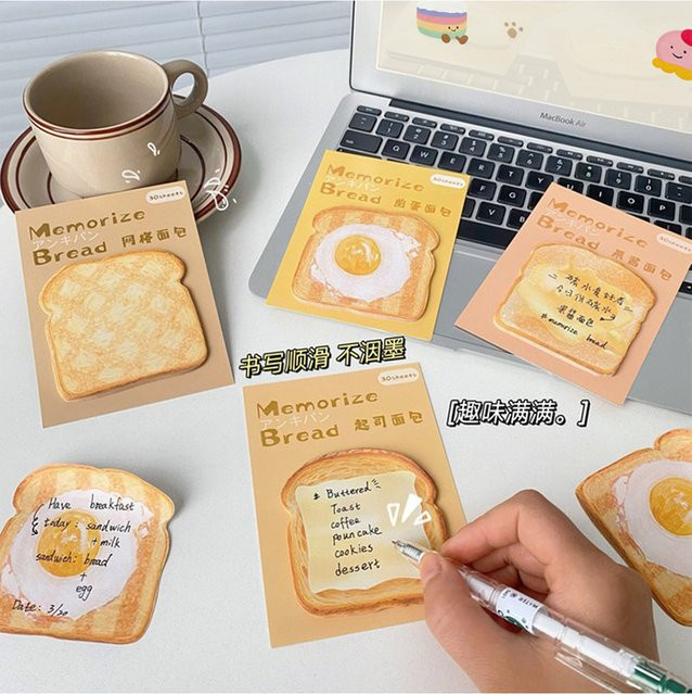 Kawaii Toast-Brot Notizblock mit Cartoon-Design für Studenten, abreißbare Haftnotizen aus Papier - Bild 1