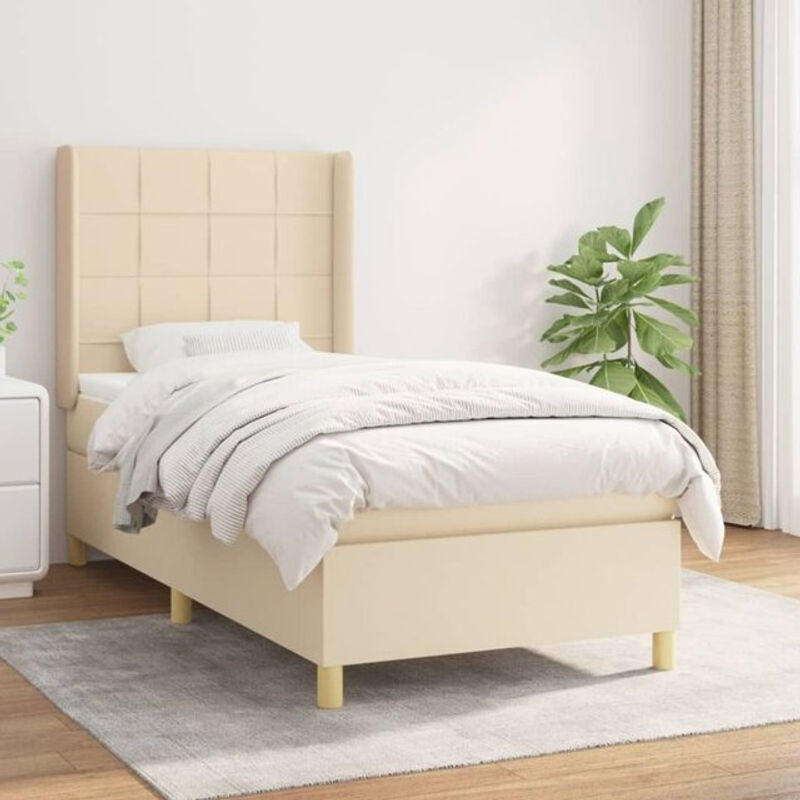 vidaxl Boxspringbett mit Matratze aus Stoff in Beige und Weiß, B/T/H: 90 x 190 cm - Bild 1
