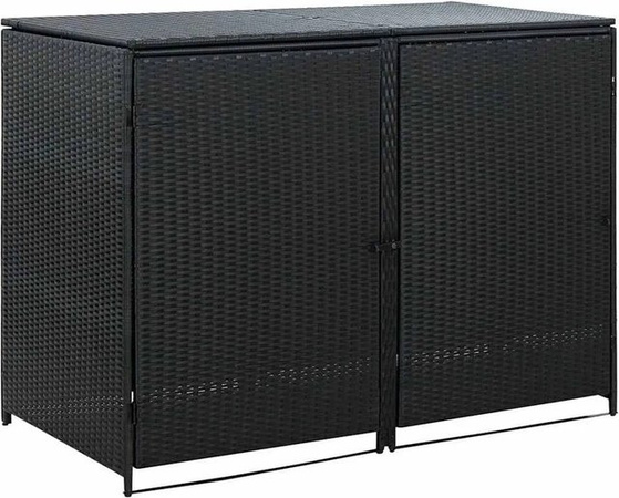 DELUKE Mülltonnenbox TRIE aus Rattan für 2 Tonnen, Schwarz, B/T/H: 111 x 148 x 80 cm