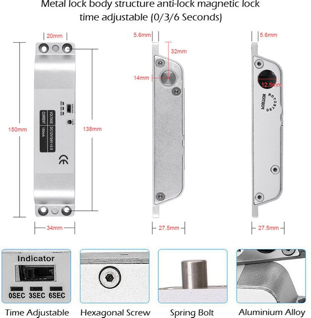 5YOA DC12V Elektrisches Riegelschloss mit Zeitverzögerung und Fail Safe NC für die Zugangskontrolle am Toreingangssystem - Bild 1