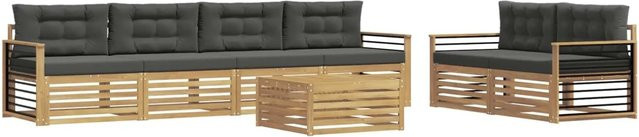vidaXL Outdoor-Sofagarnitur 7-teilig aus Akazienholz mit Polsterkissen in Anthrazit und Weiß - Bild 1