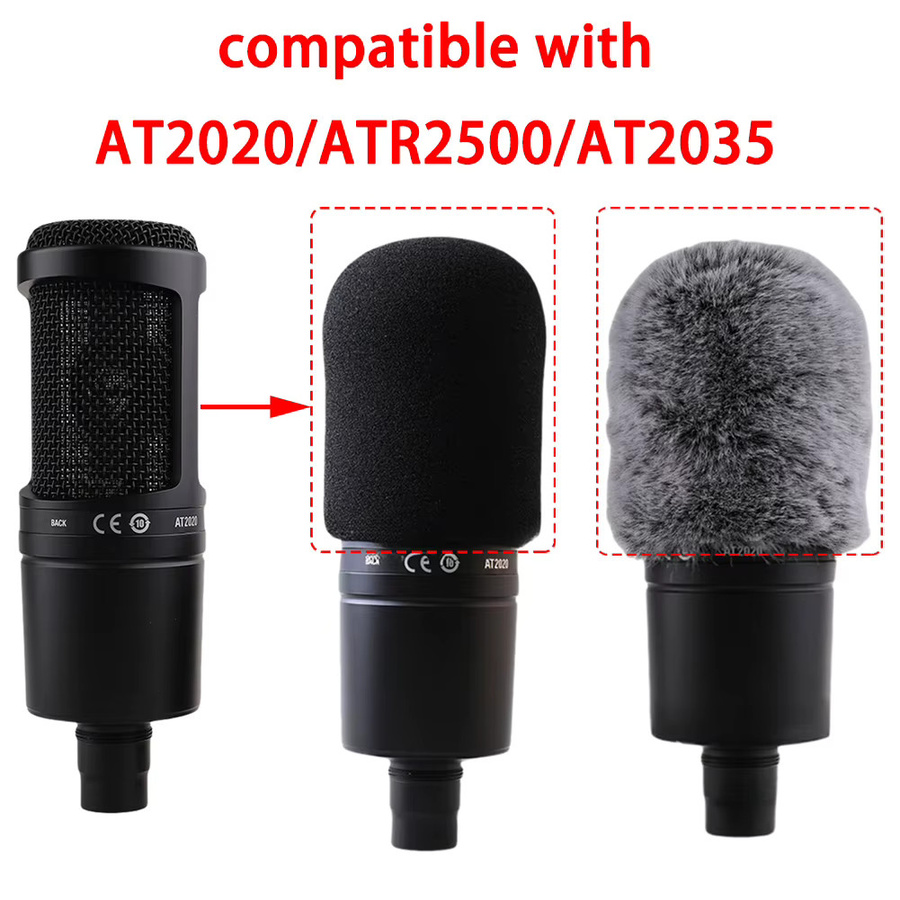 MovingMic Mikrofon-Windschutzscheiben-Abdeckung aus Kunstfell in Schwarz, winddichter Pop-Filter für Audio Technica AT2020 AT2035 ART2500 - Bild 3