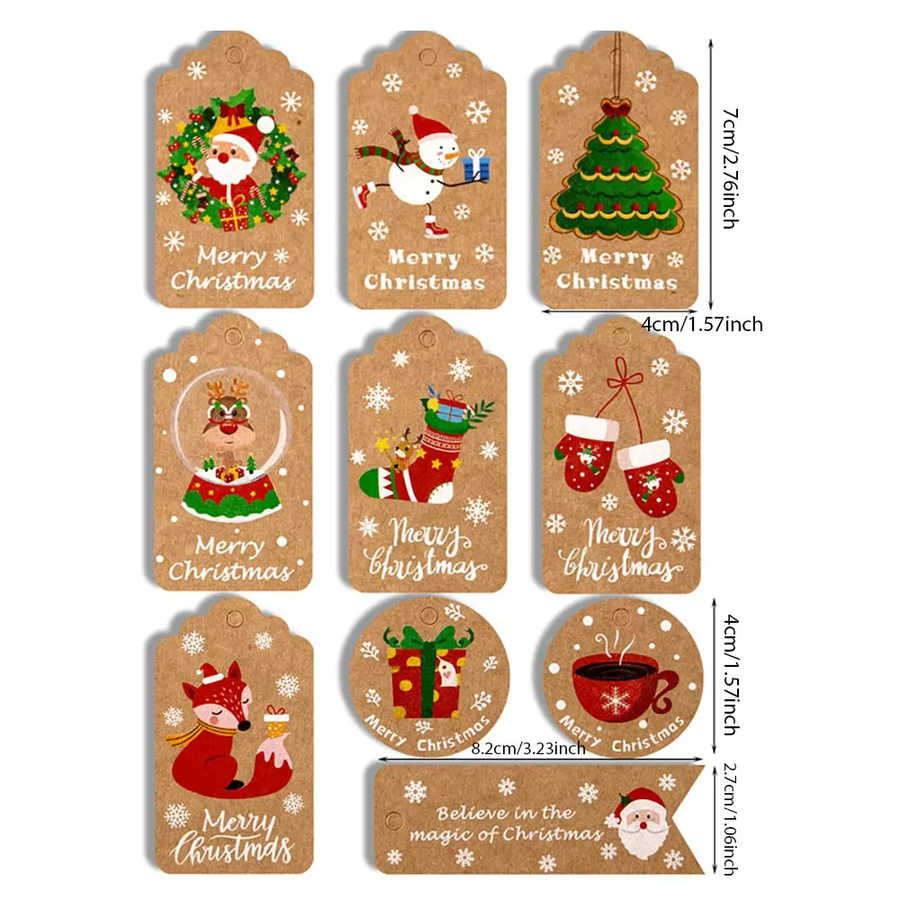 Runtow 50 Stück Weihnachts-Themenetiketten aus Papier in Mehrfarbig für Weihnachtsdekoration und Neujahrsornamente - Bild 3