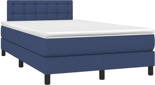 vidaXL Boxspringbett mit Matratze in Blau und Weiß, Hybridbett mit LED-Unterbettbeleuchtung und USB-Ladeport, B/T/H: 120 x 200 x 78 cm - Bild 1