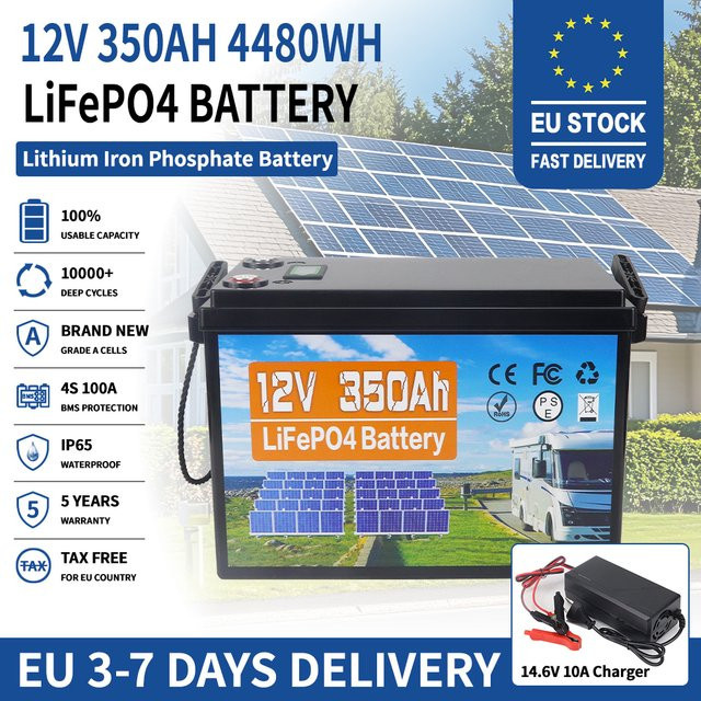 Likctt 12V 350Ah LiFePO4 Lithium-Batterie in Schwarz mit 100A BMS und Niedertemperaturschutz für Wohnmobile, Solaranlagen und Trolling-Motoren (4480Wh) - Bild 1