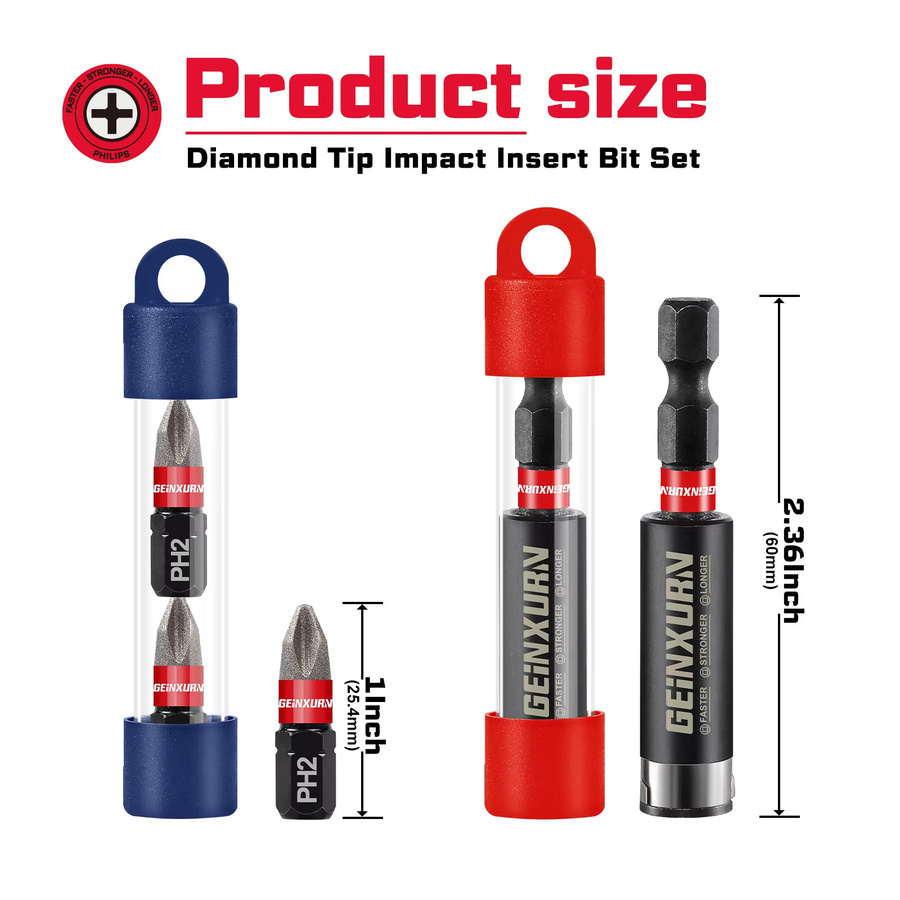 Geinxurn Diamantbeschichtetes Schlagschrauber-Bit-Set aus S2-Stahl, Magnetisches PH2-Bit-Set in Mehrfarbig - Bild 2