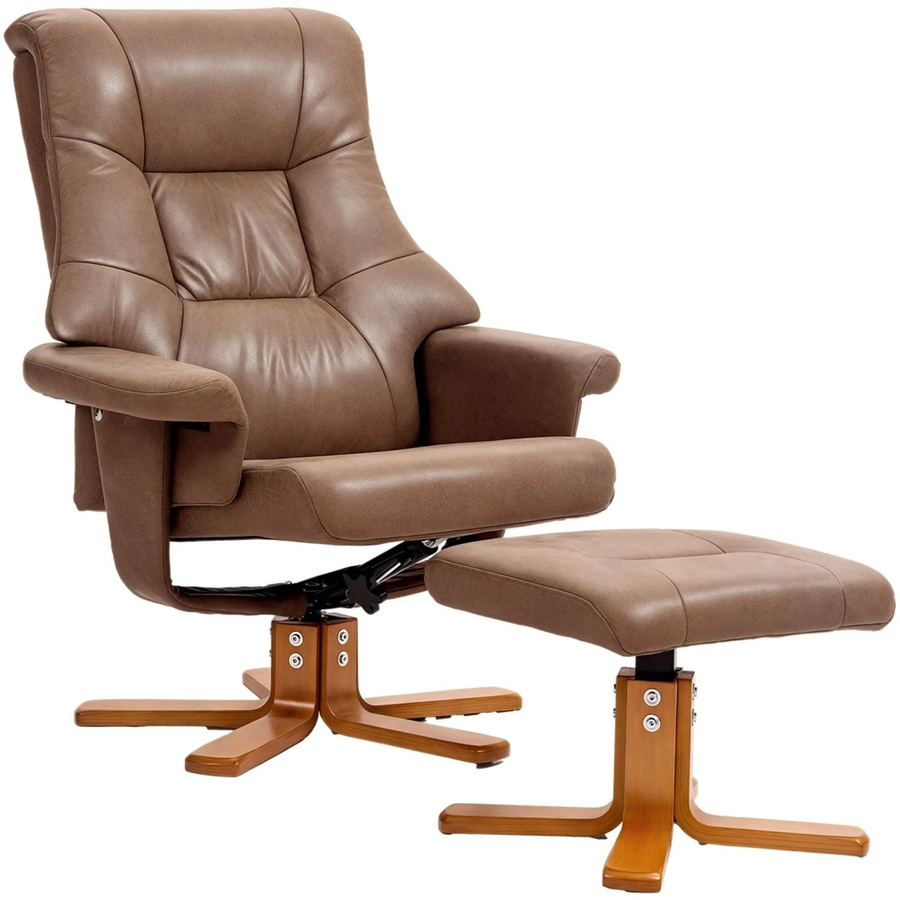 HOMCOM Relaxsessel mit Hocker in Braun, drehbar mit Liegefunktion und Armlehnen, B/T/H: 78 x 82,5 x 109 cm - Bild 1