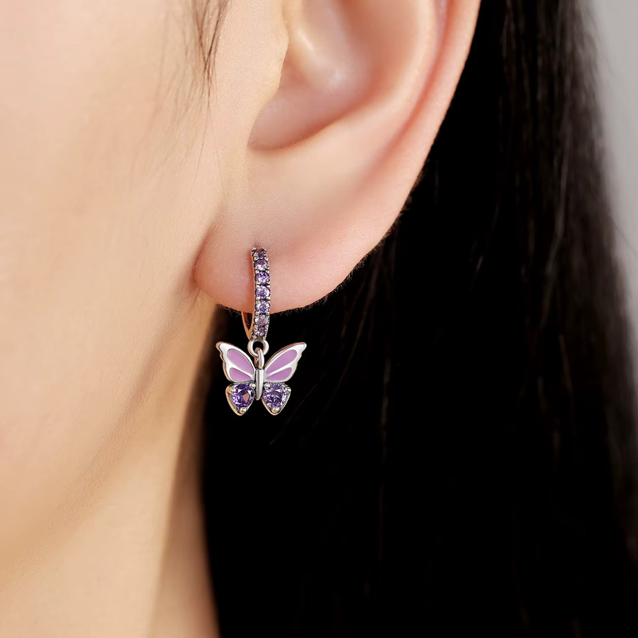 PANPOKI Ohrringe, 925 Silber, Schmetterling, Lila, Damen - Bild 3