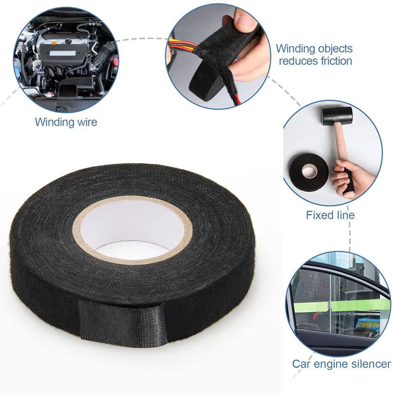 TFAAI Hitzebeständiges Stoffband Schwarz, 15 Meter klebendes elektrisch isolierendes Gewebeband zum Schutz von Autokabelbäumen - Bild 4