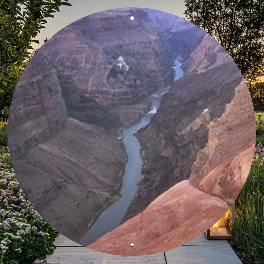 Potdemiel Metallwandkunst Colorado Landschaft in Rot, Orange, Braun, Weiß und Grau, Runde Aluminiumplatte, Durchmesser: 20 cm - Bild 3