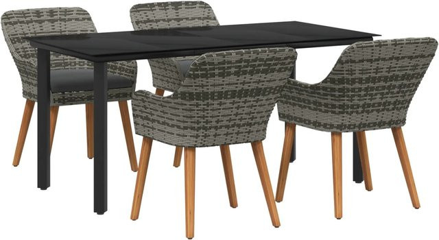 vidaXL 5-teiliges Garten-Essset aus Polyrattan in Grau - Bild 1