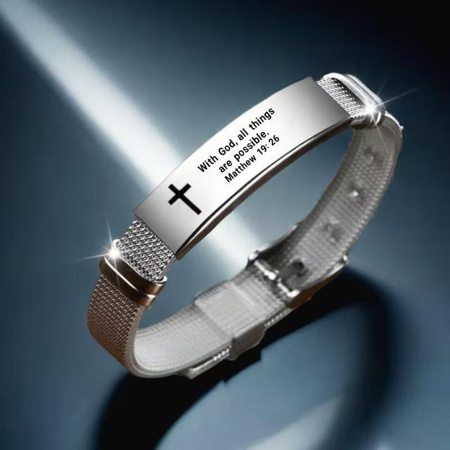 Armband, Edelstahl, Silber, Kreuz, Damen Herren - Bild 1