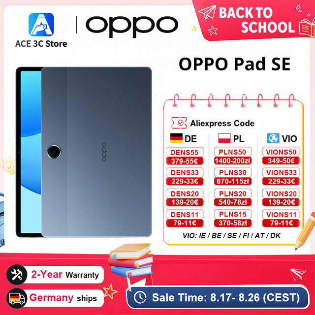 OPPO Pad SE Tablet EU-Version in Blau mit 4 GB RAM und 128 GB Speicher, Android Tablet mit 9340-mAh-Akku und augenschonendem Display - Bild 1